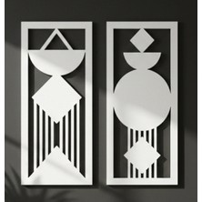 As Tasarım Lazer Bohem Serisi 2'li Ahşap Tablo Seti - 25X56 cm Modern Duvar Dekoru Beyaz Renk