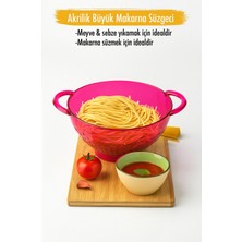 Akrilik Pembe Makarna Süzgeçi & Sebze Meyve Süzgeçi