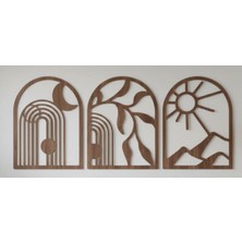 As Tasarım Lazer Bohem Serisi 3'lü Ahşap Duvar Dekoru Seti Ceviz Renk