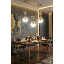 Aura Lighting Aura Lıghtıng Gold Model 3'lü Top Sıralı Sarkıt Yemek Masası Üstü 3 Renk LED Modern Avize