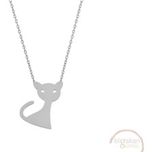 Bigakan Kedi Taşsız Model 925 Ayar Gümüş Kadın Kolye