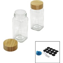 Baharatlık 12PARÇA Takım Kare Cam Baharatlık Tuzluk Bambu Kapaklı