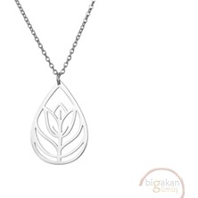 Bigakan Lale Çiçeği Damla Gümüş Kolye Taşsız Model 925 Ayar Gümüş Kadın Kolye