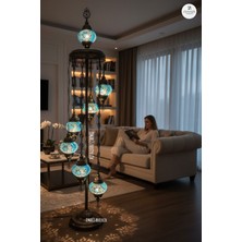 Zemaris Hediyelik El Yapımı Otantik Mozaik Lambader 7 Li (6+1 Camlı)