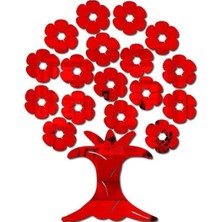 As Tasarım Lazer ÇİÇEKAĞAÇ001 Model Modern Tasarım Mdf Üzeri Akrilik Duvar Dekorasyon Ürünleri Kırmızı Renk 50 cm