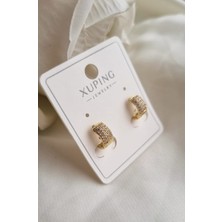 Initium Xuping Paslanmaz Çelik Minimal Halka Zirkon Taşlı 14K Gold Küpe