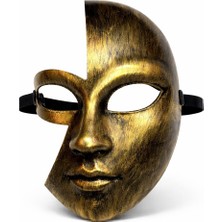 Antik Efektli Altın Yarım Yüz Plastik Parti Maskesi