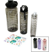 Matara 3pcs Şeffaf Renkli 500-900-2000ML Pipetli Motivasyon Suluk Matara Telefonluklu