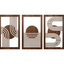 As Tasarım Lazer Bohem Serisi 3'lü Ahşap Duvar Dekoru Seti Ceviz Renk