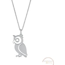 Bigakan Baykuş Büyük Gözlü Taşsız Model 925 Ayar Gümüş Kadın Kolye