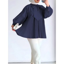 Moda Morfo Yakası Bağcıklı Kolları ve Eteği Pliseli Tunik -Laci