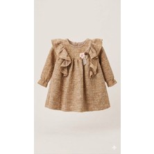 Nonoy Kız Bebek Kibar Örme Fırfırlı Çiçek Elbise