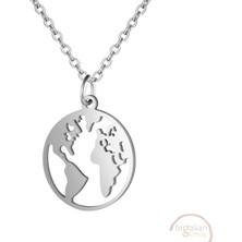 Bigakan Dünya Haritası Taşsız Model 925 Ayar Gümüş Kadın Kolye