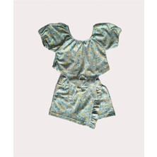 VİTASTORETR Yeşil Çiçekli Bluz Şort Etek Ikili Takım
