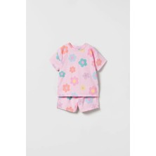 VİTASTORETR Papatya Çiçek Desenli Pembe Şortlu Takım