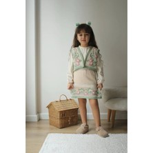 VİTASTORETR Çiçek Işleme Örme Yelek Etek Üçlü Takım