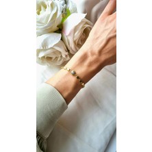 Initium Premium Paslanmaz Çelik Top Nazar Detaylı Zirkon Taşlı 14K Gold Bileklik