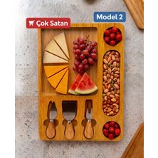 Aşkana Ahşap Peynir Servis Tabağı 3+1 Bölmeli – 3’lü Peynir Bıçağı Seti Şarküteri Sunum Tahtası-Model2