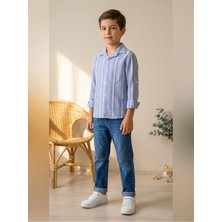 VİTASTORETR Çizgili Keten Gömlek Denim Jean Erkek Çocuk Takımı