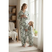 Arn Homewear Anne Kız Kombini Panda Desenli Çizgili Milan Pijama Takımı (Tek Takım Fiyatıdır)