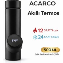 Siyah Akıllı Termos Dijital LED Göstergeli Dereceli Termos 500 ml