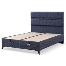 Mona Yatak Nova Çift Kişilik Baza ve Başlık – Lacivert Keten Kumaş , Konforlu ve Dayanıklı