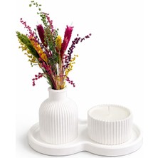 Perivar Dekoratif Sehpa Seti – Vazo ve Mumluk Taş Tozu Minimal Ev Dekoru