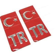 Tr Plaka Arması Metal Etiket Sticker Kırmızı 2'li Midastech