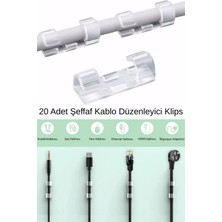 Tonkut 20’li Yapışkanlı Şeffaf Kablo Sabitleyici Klips Duvar Cam Fayans Kablo Düzenleyici Tutucu
