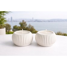 Perivar 2’li Dekoratif Mum Seti – Taş Tozu El Yapımı Mumluk Minimal Ev Dekoru