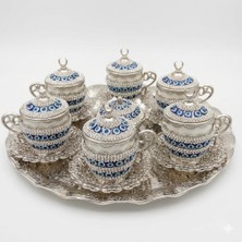 Ceyyiz Kristal Taşlı Nazar Silver Kahve Fincanı Lokumluk Seti
