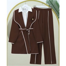 Moda Morfo Kemerli Biyeli Pantolonlu Takım  -Kahve