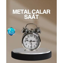MidasTech Dekoratif Yuvarlak Gümüş Sessiz Işıklı Masa Üstü Çalar Saat Alarmlı ve Şık Tasarım Mida