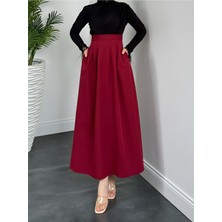 Modamorfo Piliseli Cepli Kloş Etek -Bordo