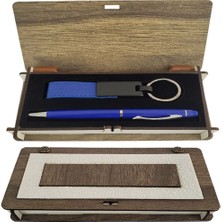 Emh Store Ahşap Kutulu Mavi Kalem Anahtarlık Set