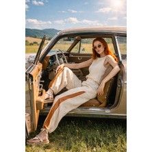 Lorenzella Müslin Crop Bluz Pantolon Takım Bohem Şalvar Pantolonlu Ekru Standart Beden