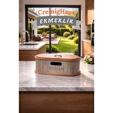 Cremighaus Geleneksel Tasarım Kapaklı Ekmeklik Oval Ahşap Ekmek Sepeti Ihlamur Desenli