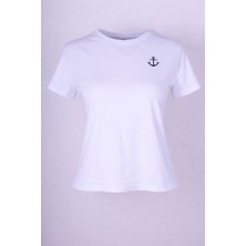 Trender Çapka Baskı Beyaz Kadın T-Shirt 6720