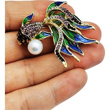 BB Bi Butik Shop Renkli Taşlı Balık Figürlü Inci Detaylı Broş