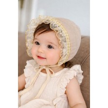 Bebeu Yeni Model %100 Organik Pamuk Müslin Güpür Detaylı Vizon Gold Bebek Mevlüt Abiye Şapka