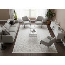 Çerkez Halı Baricollection Şönil Halı Yumuşak Kaymaz Taban Salon Oturma Odası Halısı Beyaz