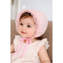 Bebeu Yeni Model %100 Organik Pamuk Müslin Güpür Detaylı Toz Pembe Bebek Mevlüt Abiye Şapka