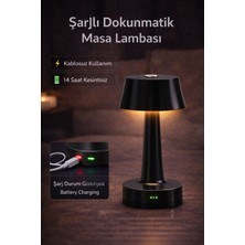 Zen Light Şarjlı Dokunmatik Metal Masa Lambası Kablosuz 3 Renk Işıklı LED Gece Lambası Modern Abajur siyah