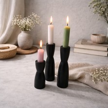 Cangul Ahşap Ahşap Şamdan 3 Lü Set Siyah Mat