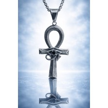 Voyage Accessory Antrasit Renk Paslanmaz Çelik Horus Gözü Detaylı Ankh Kolye