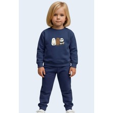 Evavi Erkek Çocuk Üç Ayı Baskılı Bisiklet Yaka Lacivert Eşofman Takımı