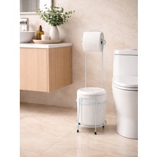 Decorev Metal Standlı Tuvalet Kağıtlığı ve Kapaklı Çöp Kovası Seti – Modern Banyo Düzenleyici