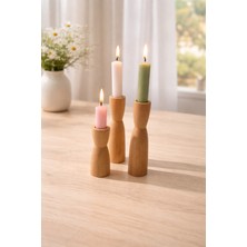 Cangul Ahşap Ahşap Şamdan Mumluk 3 Lü Set