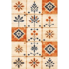 Alpina Home Lavin Turuncu Krem Çiçek Figürlü Kilim Dokuma Taban, Saçaksız Overlok, Antialerjik