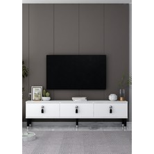 Cantek Dizayn TV1393-1393-TV180-64 Tv Sehpası Beyaz-Siyah-Gümüş